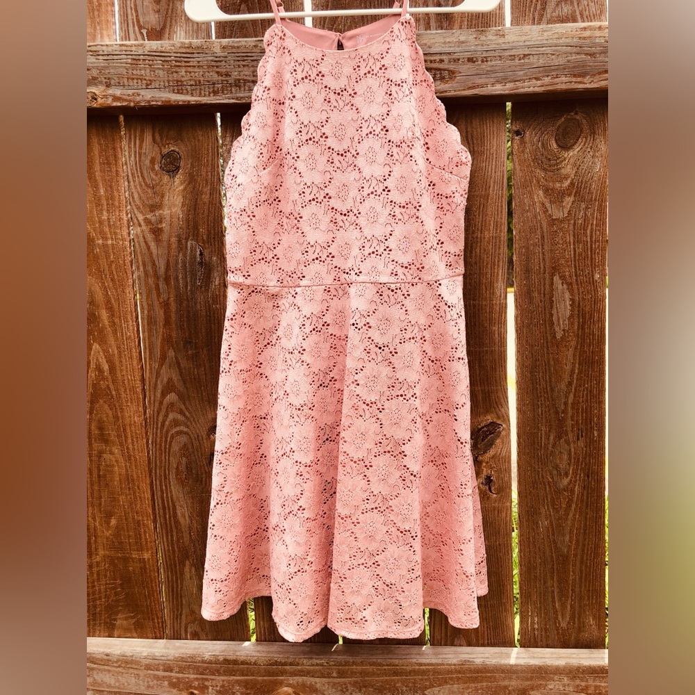 No Boundaries Rose Spaghetti Strap Lace Mini Fit & Flare Dress Juniors Sz 7-9